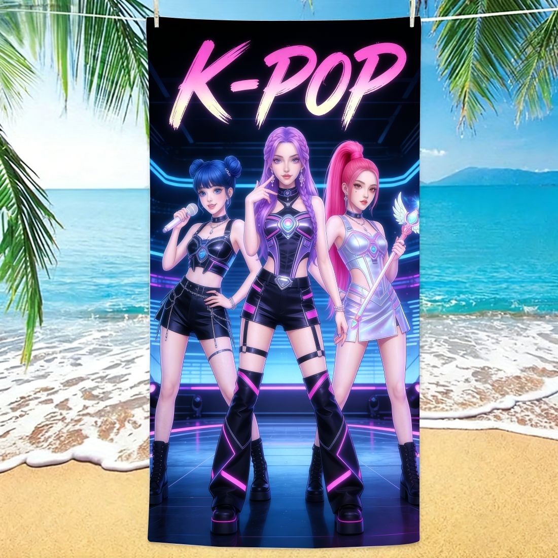 Beach Towel Large - Strandtuch mit Aufdruck „K-Pop Girl Group“,